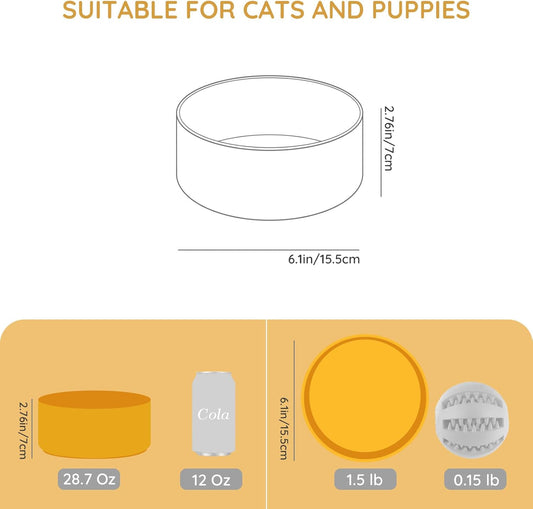 28.7OZ Ceramic Dog and Cat Bowl, Modern Cute Weighted Food Water Bowl for Replacement Yellow (1 Pack)