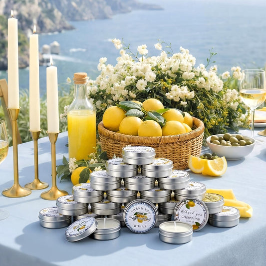 24 Pcs Capri Lemon Candles Favors Italian Lemon Scented Candle Tins with Lids Amalfi Coast Gifts for Mediterranean Wedding Bridal Baby Shower Party Favors Decorations