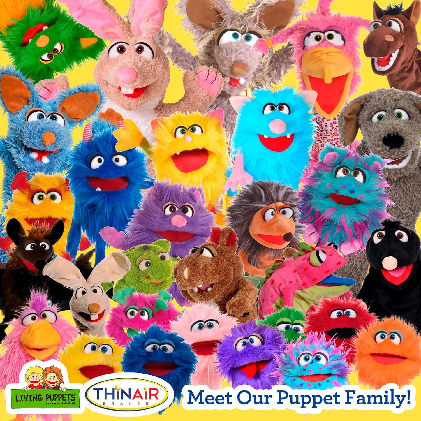 Living Puppets - Sassy the 14-Inch Yellow Friendly Monster, Plush Hand Puppet for Boys and Girls