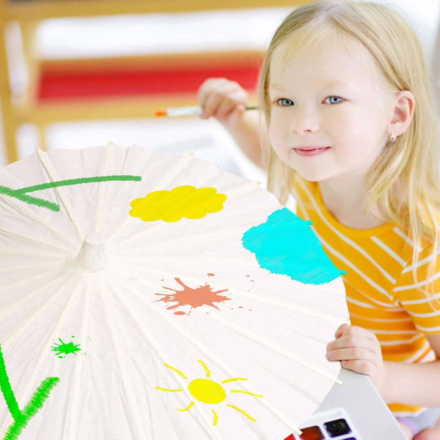 2 Pcs Yellow Paper Umbrellas, 12" DIY Oiled Paper Painting Umbrellas for Wedding Decoration, Party Gifts, Crafts