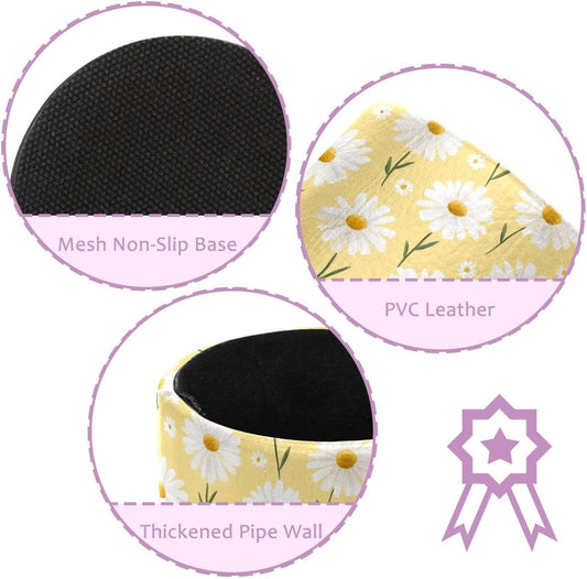 PVC Pen Holder Cup for Desk, Light Yellow Daisy Pencil Cup for Desk Pen Organizer, Makeup Brush Holder for School, Home, Office
