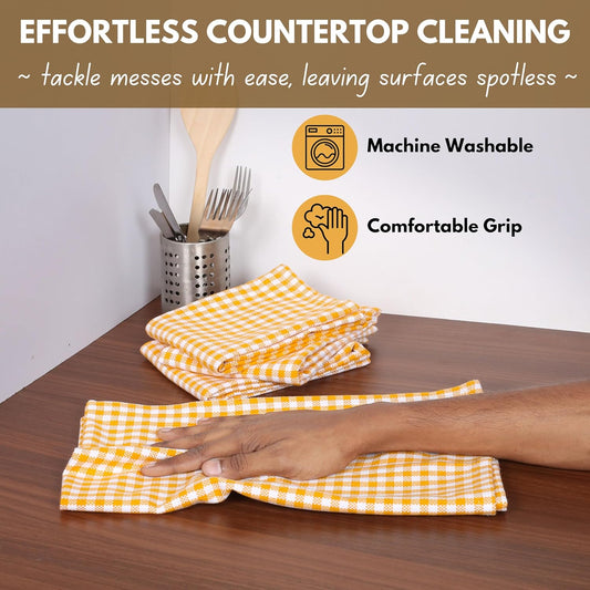 4 Pack Yellow Gingham Cotton Dish Towels 16"x26" - Absorbent Kitchen Linen Towels with Hanging Loop, Dishcloths Set for Drying Dishes, Cleaning Hand Towels, Mustard Yellow White