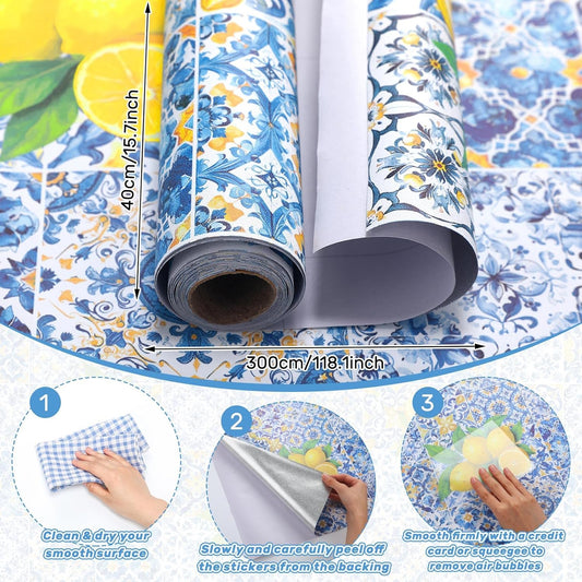 Amalfi Coast Wallpaper Peel and Stick Contact Paper 15.8 x 118.1in Capri Lemon Wallpaper Self Adhesive Removable Blue and Yellow Wall Sticker Paper for Home Classroom Locker Dorm Decor