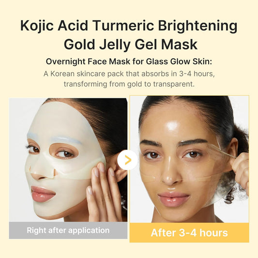 Jelly Gel Mask with Brightening Kojic Acid Turmeric | Overnight Face Mask for Glass Glow Skin | Elasticity, Hydrating, Firming and Radiance Boosting | Korean Skincare, 28g x 4ea