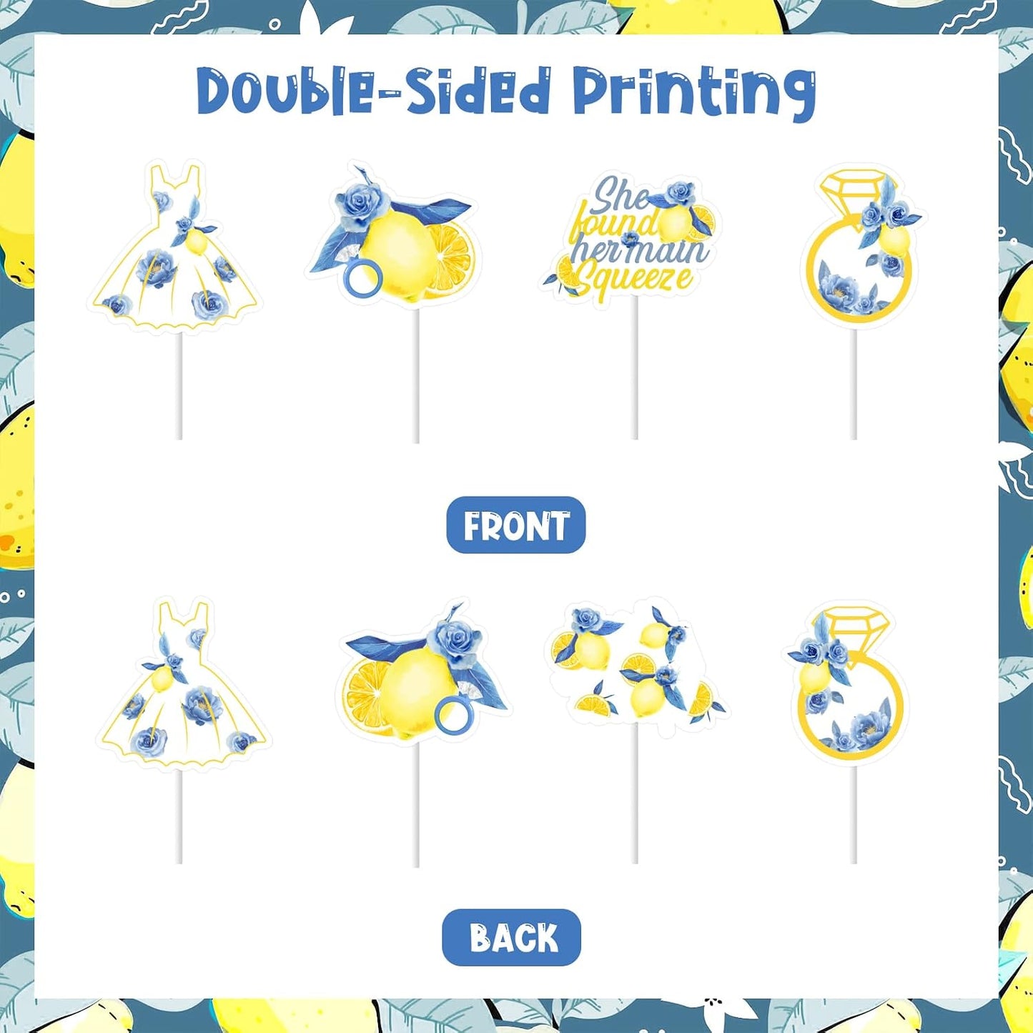 Lemon and Blue Bridal Shower Decorations, 24Pcs She Found Her Main Squeeze Cupcake Toppers, Blue Lemon Theme Party Cupcake Picks, Bride To Be Decor, Bachelorette Party Supplies