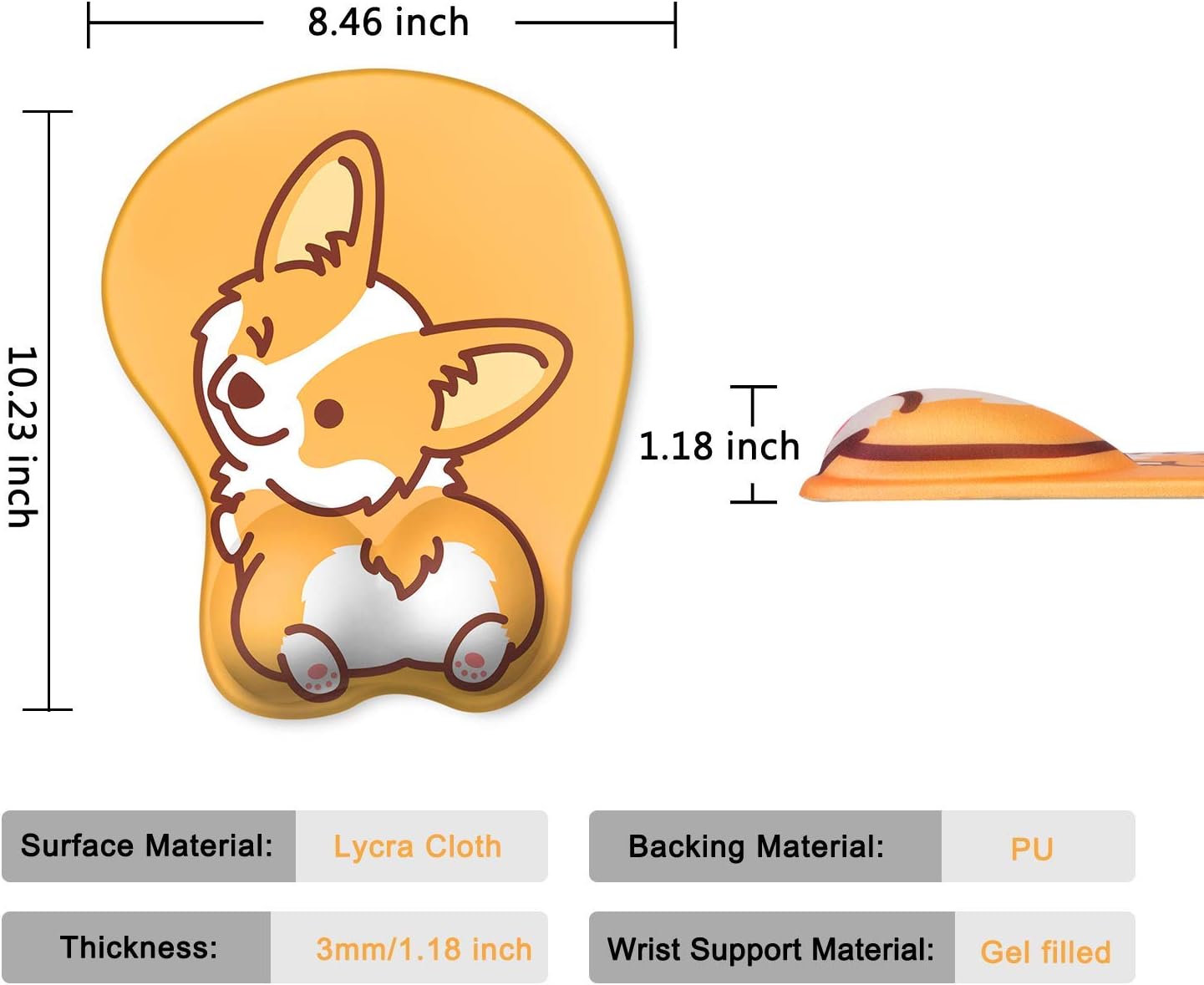 Wrist Rest, Cute Mouse Pad, Ergonomic Mouse Pad with Wrist Support,Non-Slip Base Corgi Butt Wrist Rest, Rest Easy-Typing for Gaming Office Computer Laptop Present(Yellow Cute Corgi)