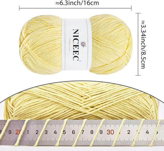 3 Skeins Soft 5Ply Cotton Blend Yarn 720yds/10.6oz - Light Yellow | Crochet & Knit, DIY Project Starter Kit,Handbag,Sun Hat,Shoes, Shopper Bag