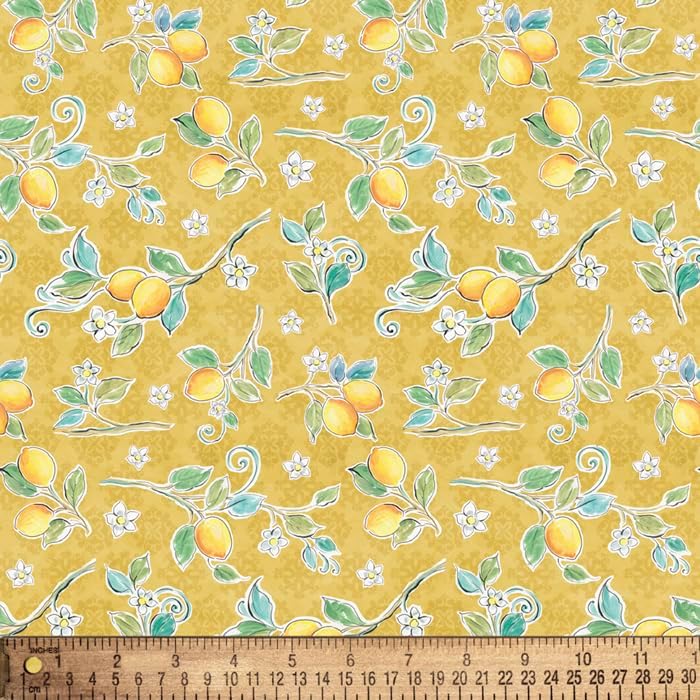 Mediterranean Lemons Cotton Fabric By the Yard
