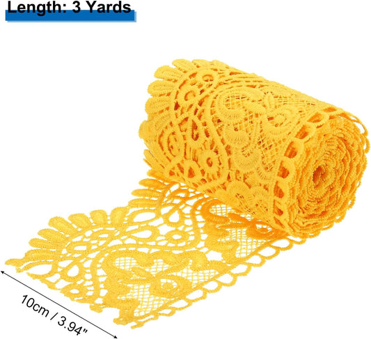 4 Inch Wide 3 Yard Lace Ribbon Floral Pattern Light Yellow Lace Trim Ribbon for Sewing Making DIY Crafts Gift Wrapping Wedding Decor