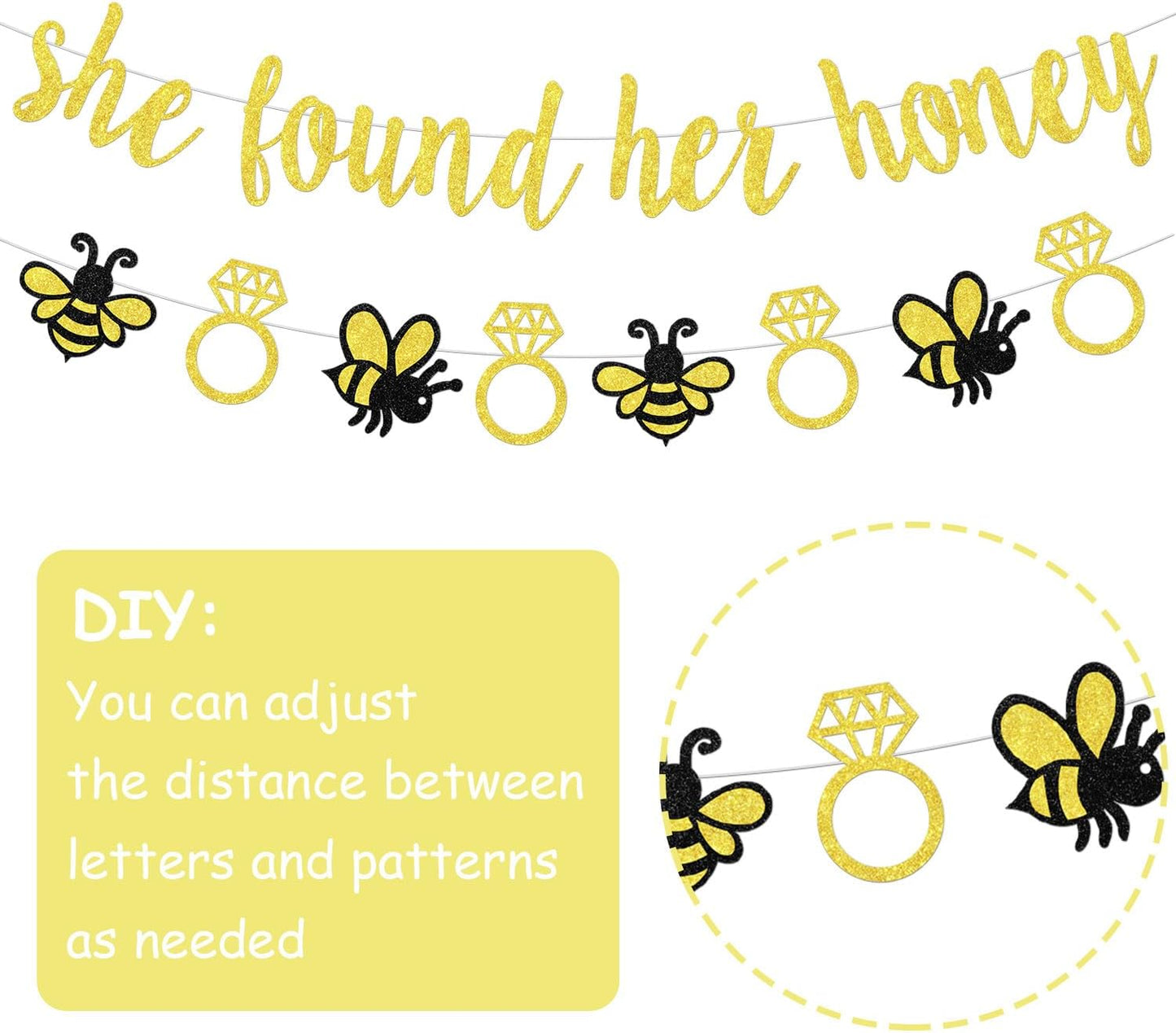 She Found Her Honey Bridal Shower Decorations Floral Bride to Banners Glitter Gold Foil Fringe Curtain and Bee Yellow Balloon for Women Honey Bee Wedding Engagement Bachelorette Decor Party Supplies