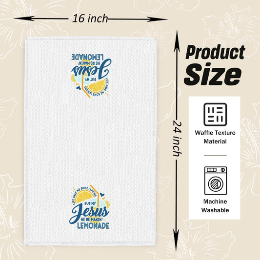 Christian Jesus Lemon Kitchen Dish Towels, Lemon Gifts for Women, Yellow and Blue Summer Lemonade Hand Tea Towels for Kitchen Bathroom Decor, 16x24 Inch