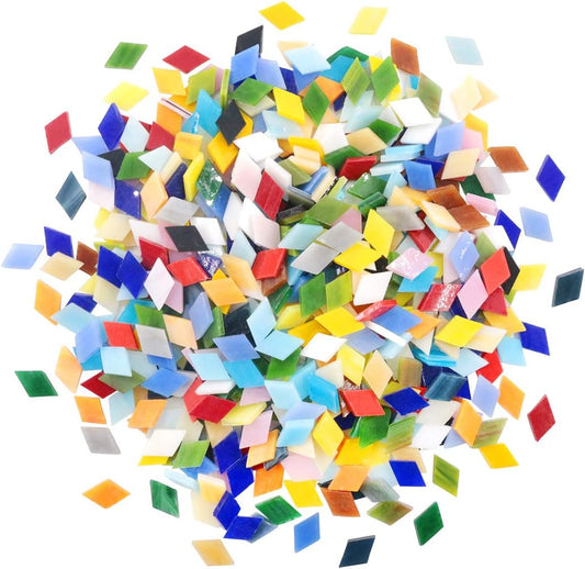 1 Pound Mosaic Tiles Mixed Color Mosaic Glass Pieces with Organizing Container, Genuine Mosaic Tiles Glass Pieces Mosaic Perfect for Home Decoration Crafts Supply(Panchromatic, Diamond)