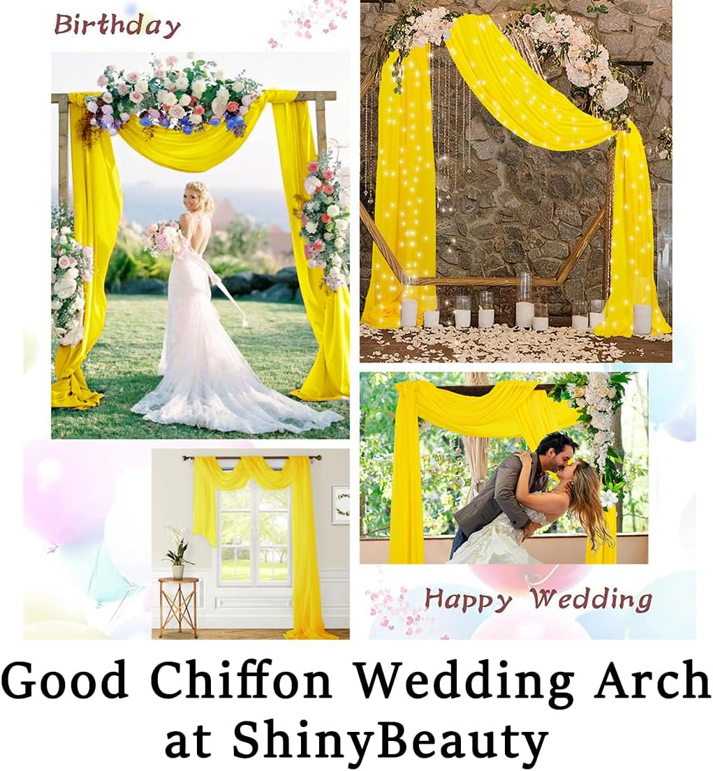 Wedding Arch Drapes 2 Panels 2.4ftx20ft Yellow Chiffon Fabric Drapery Wedding Arches for Ceremony Sheer Backdrop Curtains for Arbor Ceiling Wedding Decoration (2.4FTx20FTx2pcs, Yellow)