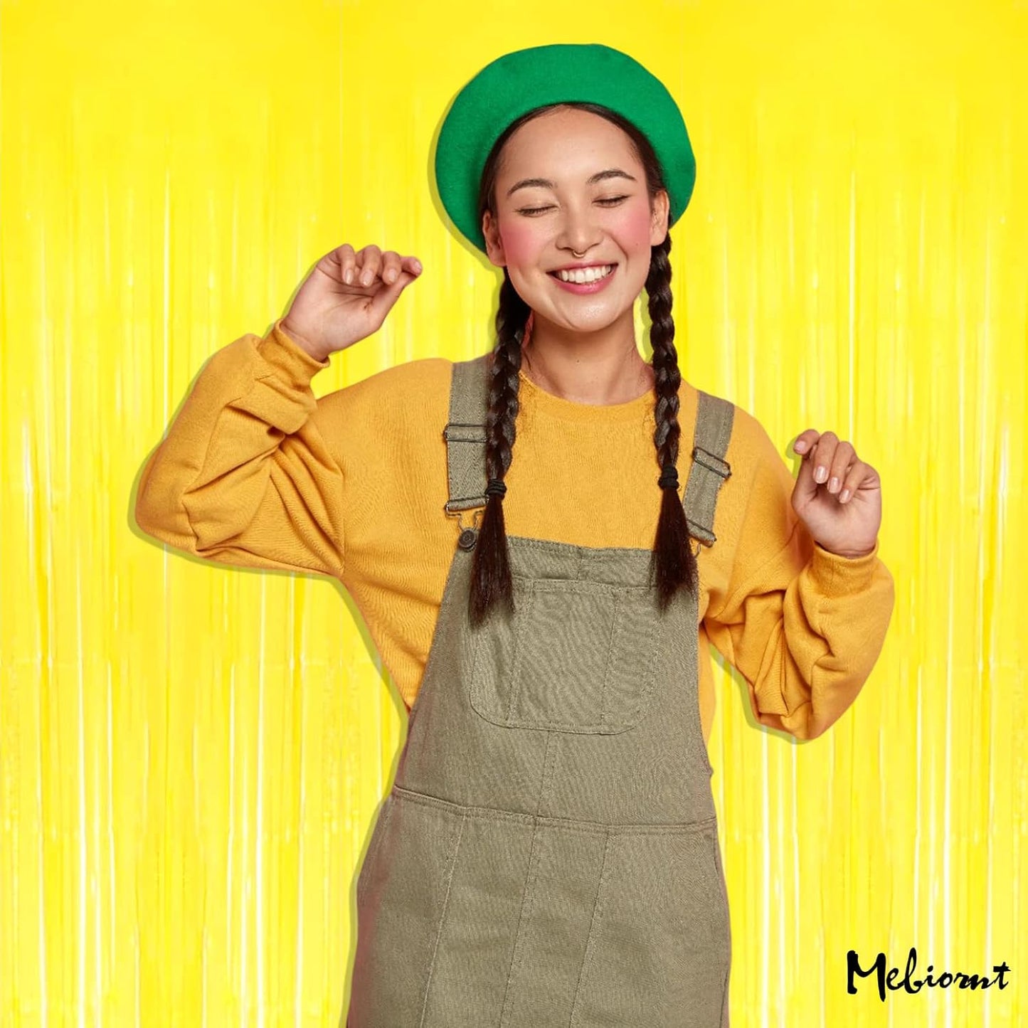 4 Pack Yellow Fringe Curtain Backdrop, 3.2Ft x 8.2Ft Metallic Tinsel Foil Fringe Streamers Background for Photo Booth Birthday Wedding Baby Shower Carnival Easter Mother’s Day Party Decorations