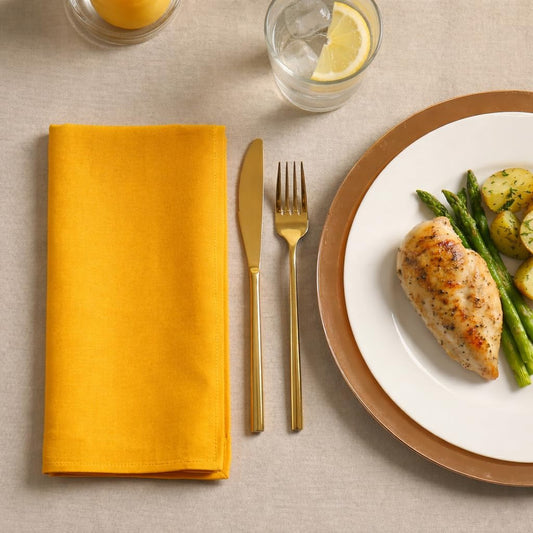 Mustard Polyester Cloth Dinner Napkins Pack of 12 | 18x18 Inch Reusable & Washable Table Linen Napkins for Everyday Use Wedding Parties Banquet & Hotel