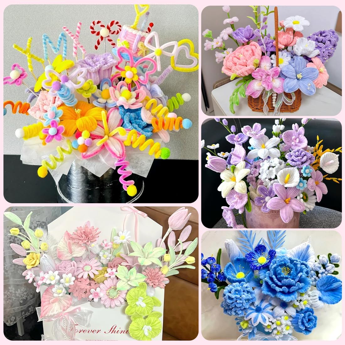 Yellow Pipe Cleaners for Crafts (400pcs with Instruction), Flower Making Kit, Chenille Stems for DIY Projecets, Arts & Crafts Supplies for Festival Party Decorations