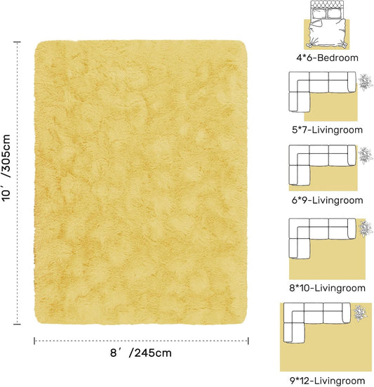 8x10 Area Rugs for Living Room Shag Fluffy Rug Bedroom Plush Carpet Non Slip for Nursery Kids PlayRoom Home Decor Aesthetic,Light Yellow