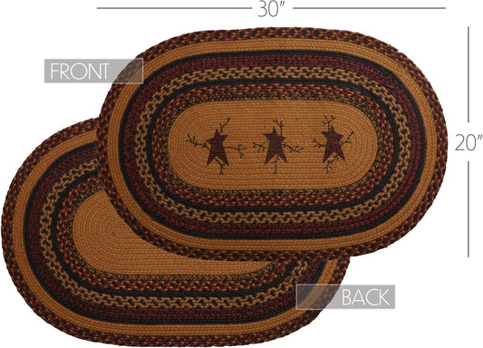 Heritage Farms Primitive Star and Pip Jute Yellow Stenciled Accent Rug Oval w/Pad 20"x30"