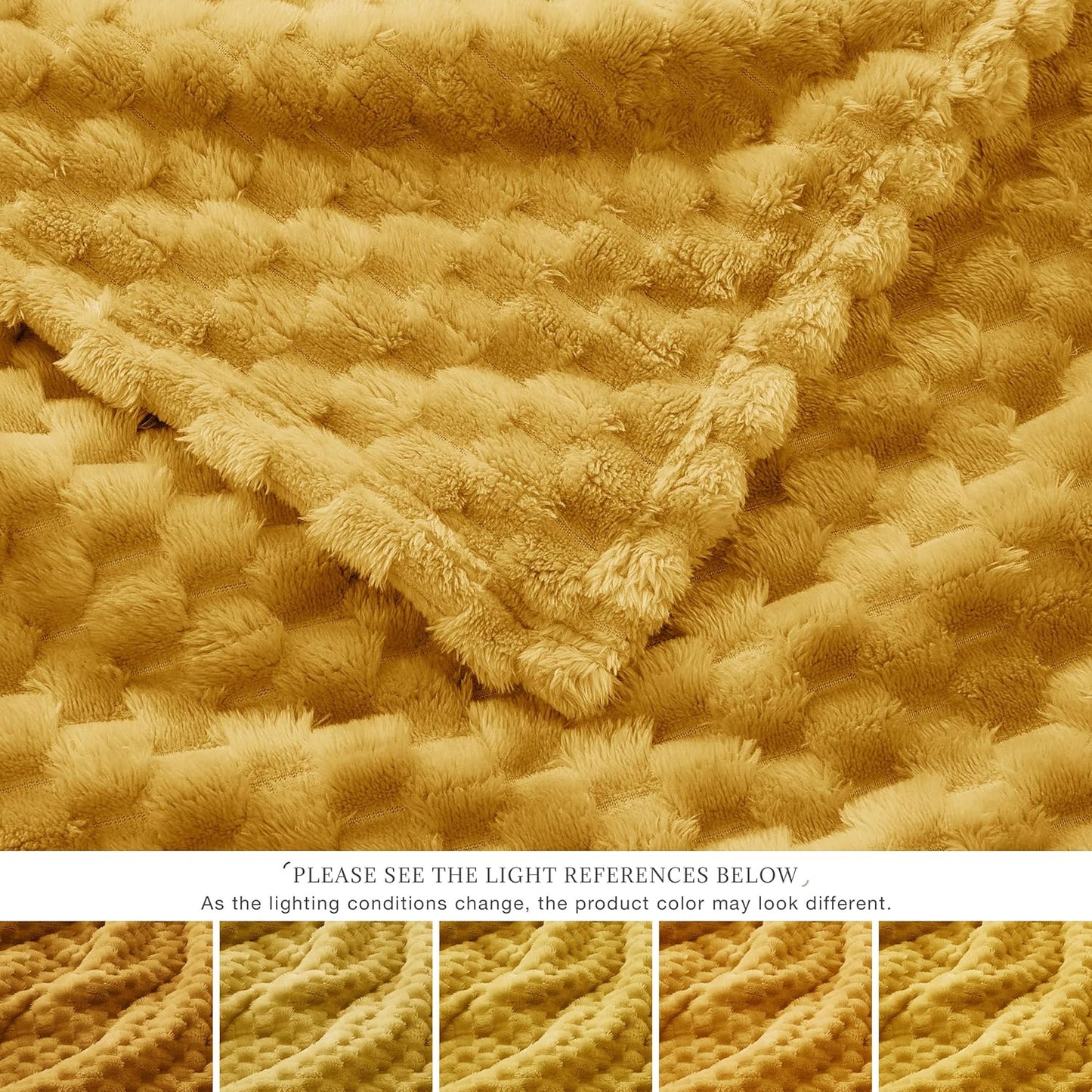 EXQ Home Gentle Soft Fleece Throw Blanket – Cozy Lightweight 3D Imitation Turtle Shell Jacquard Blanket for Couch Bed – All-Season Warm Fuzzy Flannel Blanket for Women Mom Gift(60"x80",Mustard Yellow)