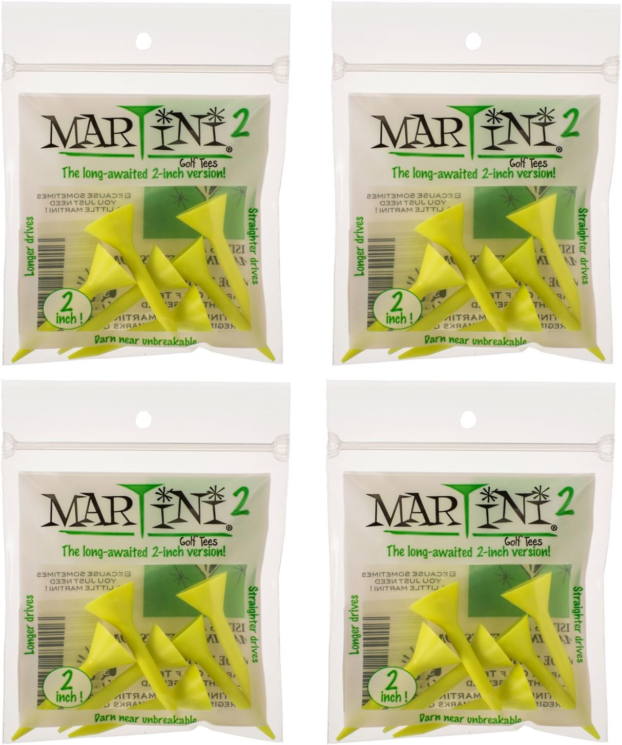 2" Golf Tees - 4 Packs of Yellow - 24 Tees Total - Virtually Unbreakable