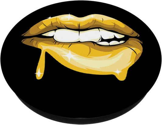 Cool sexy yellow gold lips cute lipstick design pattern PopSockets Swappable PopGrip
