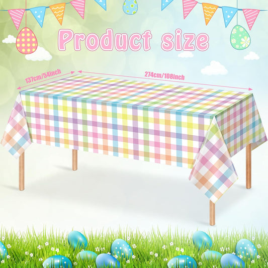 3Pcs Spring Easter Pastel Plaid Tablecloths Decorations,Plastic Pink Blue Yellow Green Watercolor Buffalo Disposable Table Cover for Indoor Outdoor Spring Birthday Easter Party Supplies,54 x 108 Inch