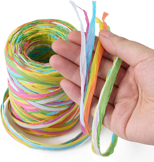 6-Color Paper Ribbon 80M/262Ft - Raffia Yarn for Gift Wrapping, DIY Crafts, Party Decoration, Rainbow Colored Raffia Grass Ribbon for Bows Packing Paper String