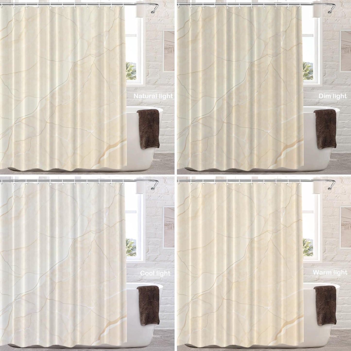 Beige Cream Marble Decorative Shower Curtain, Beige Cream Marble Yellow Shower Curtain for Shower Stall Bathtubs Bathroom Decor Waterproof Funny Standard Size 72x72 Inch