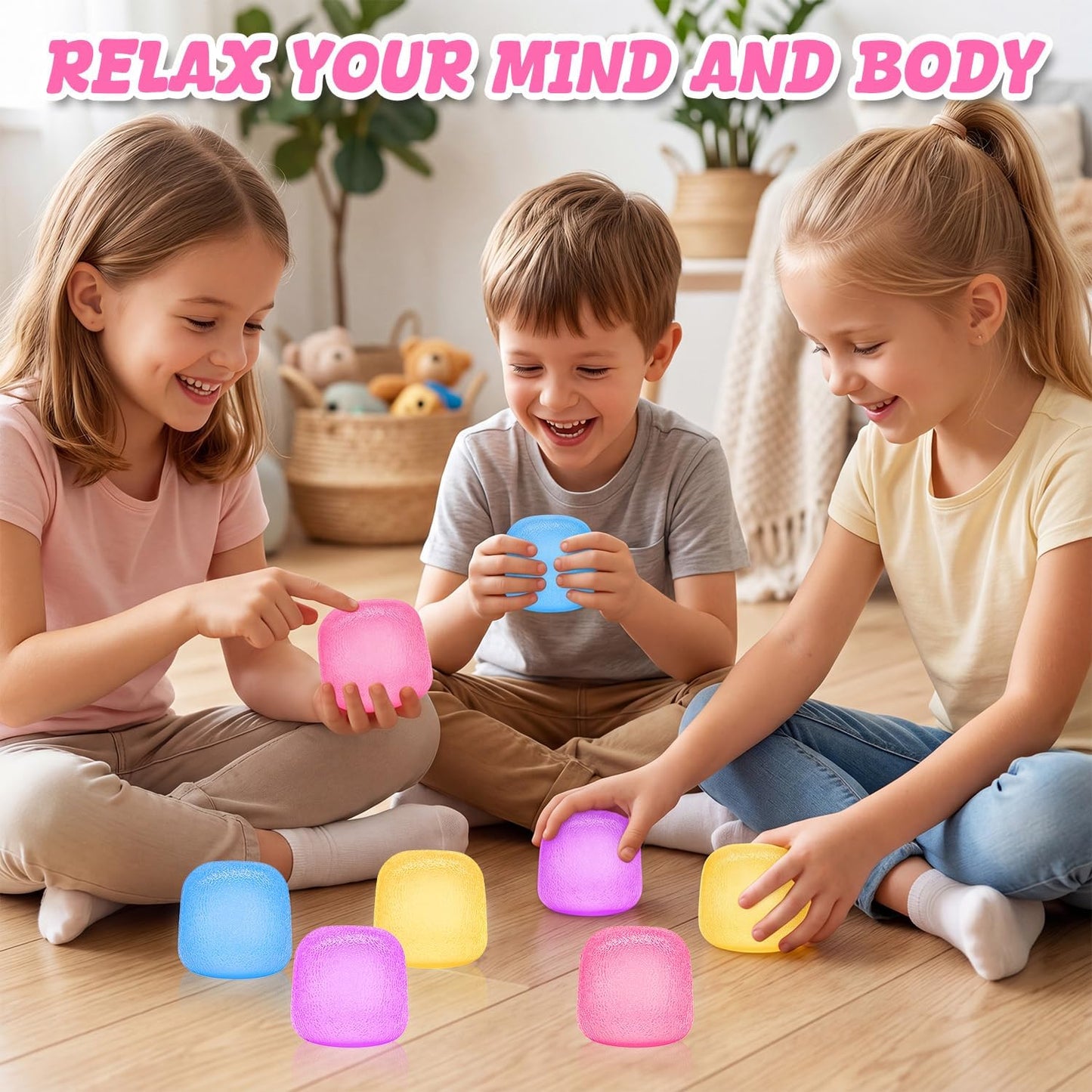 Squishy Fidget Toys, Stress Relief Squeeze Sensory Balls, Stress Relief Toys for Kids and Adults, Sugar Balls for Classroom Prize Favors, Anxiety Relief Party Favors Gifts for Girls & Boys (Yellow)