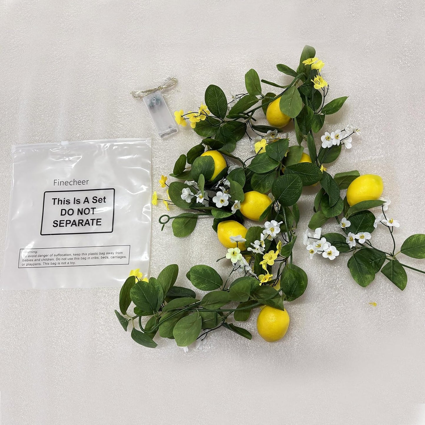 3 Pcs 5.74 ft Artificial Lemon Garland Lemon Vine Garland with Greenery Fake Fruit Party Decoration with Battery Powered Light for Home Door Wall Mantel Wedding Kitchen Table (Stylish Style)