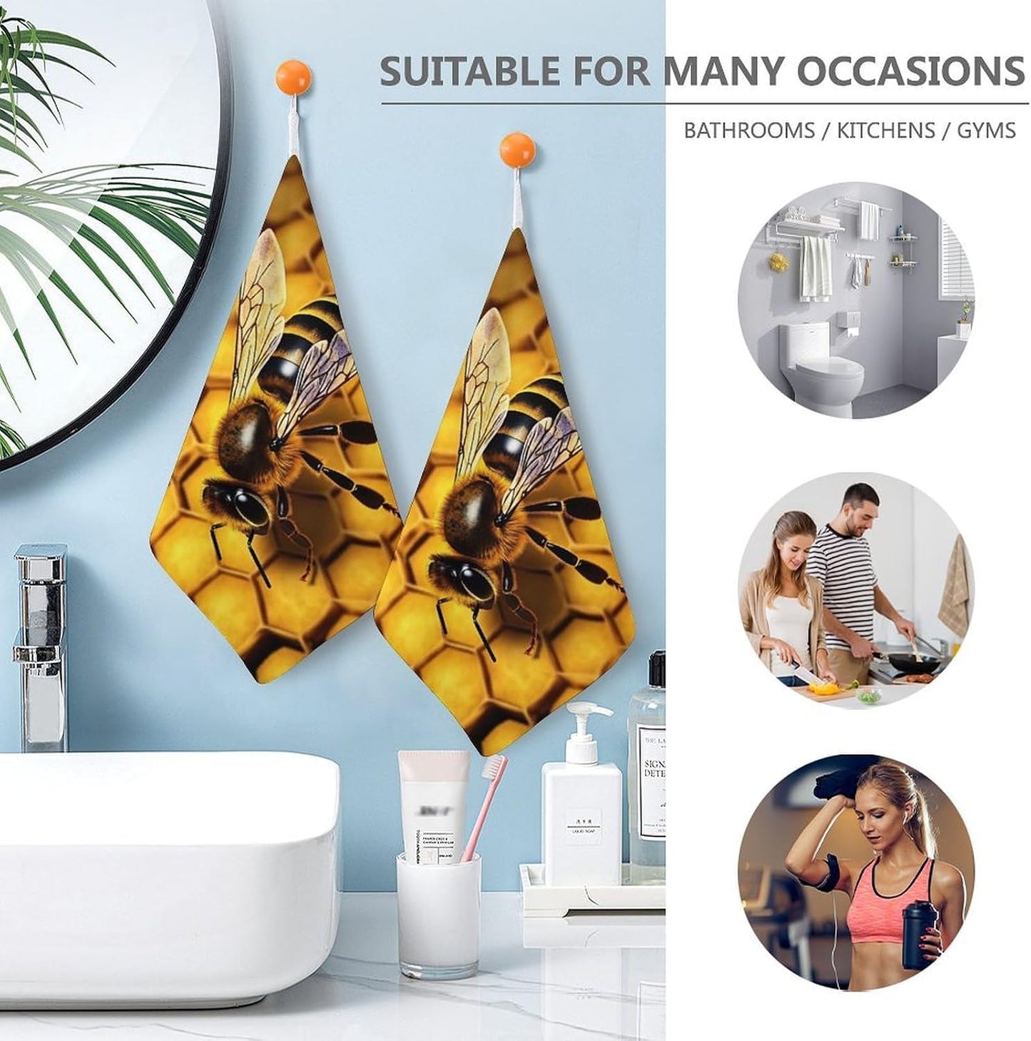 Yellow Honey Kitchen Towels Set -1PCS Super Absorbent Hand Towels, Soft Face Towel Set with Hanging Loop Lightweight Quick Dry Microfiber Dish Towels for Yoga Camping Hotel Spa Travel