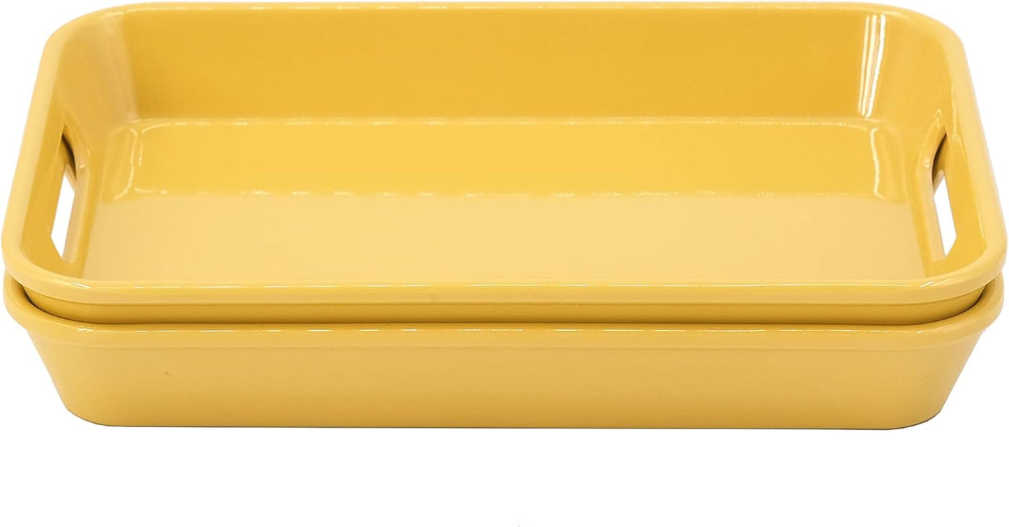 Melamine Trays with Cutout Handles – Set of 2 (8.5" x 6"), Multiple Color Option (Yellow)