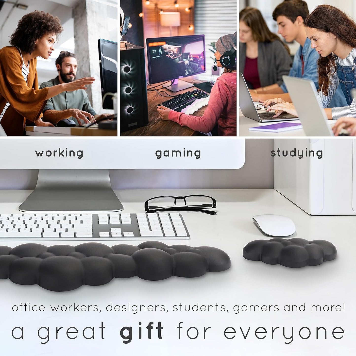 Cloud Keyboard Wrist Rest – Qloud Cloud Wrist Rest for Computer Keyboard and Mouse, Ergonomic Memory Foam Wrist Pad with Non-Slip Base, Includes Cloud Mouse Pad – Yellow