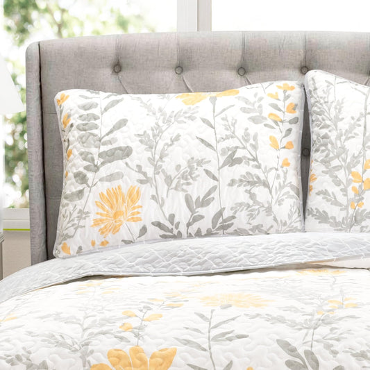 Aprile Reversible Floral Quilt King Size 3 Piece Set King, Yellow & Gray - Bedding Set - Floral Quilt - Cottage Bedroom DΓ©cor