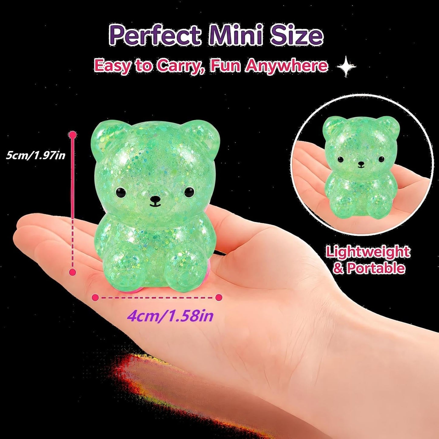 1Pack Bear Squishy, Slow Rising Stress Relief Fidget Toys for Adults, Green | Glitter Bear-Shaped Sensory Squeeze Toys, Calm Anxiety, Portable, Safe TPR Material, Soft Hand Toy for Office, Home or Travel