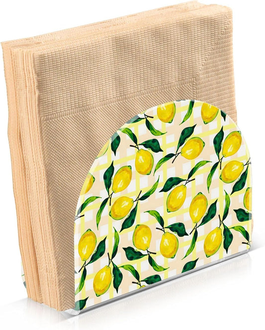 Napkin Holder, Clear Acrylic Paper Napkin Holders Tropical Plant Lemon Tissue Box Dispenser Stand Tabletop Space Saver Upright Napkin Towel Holders for Kitchen Restaurant Home Decor