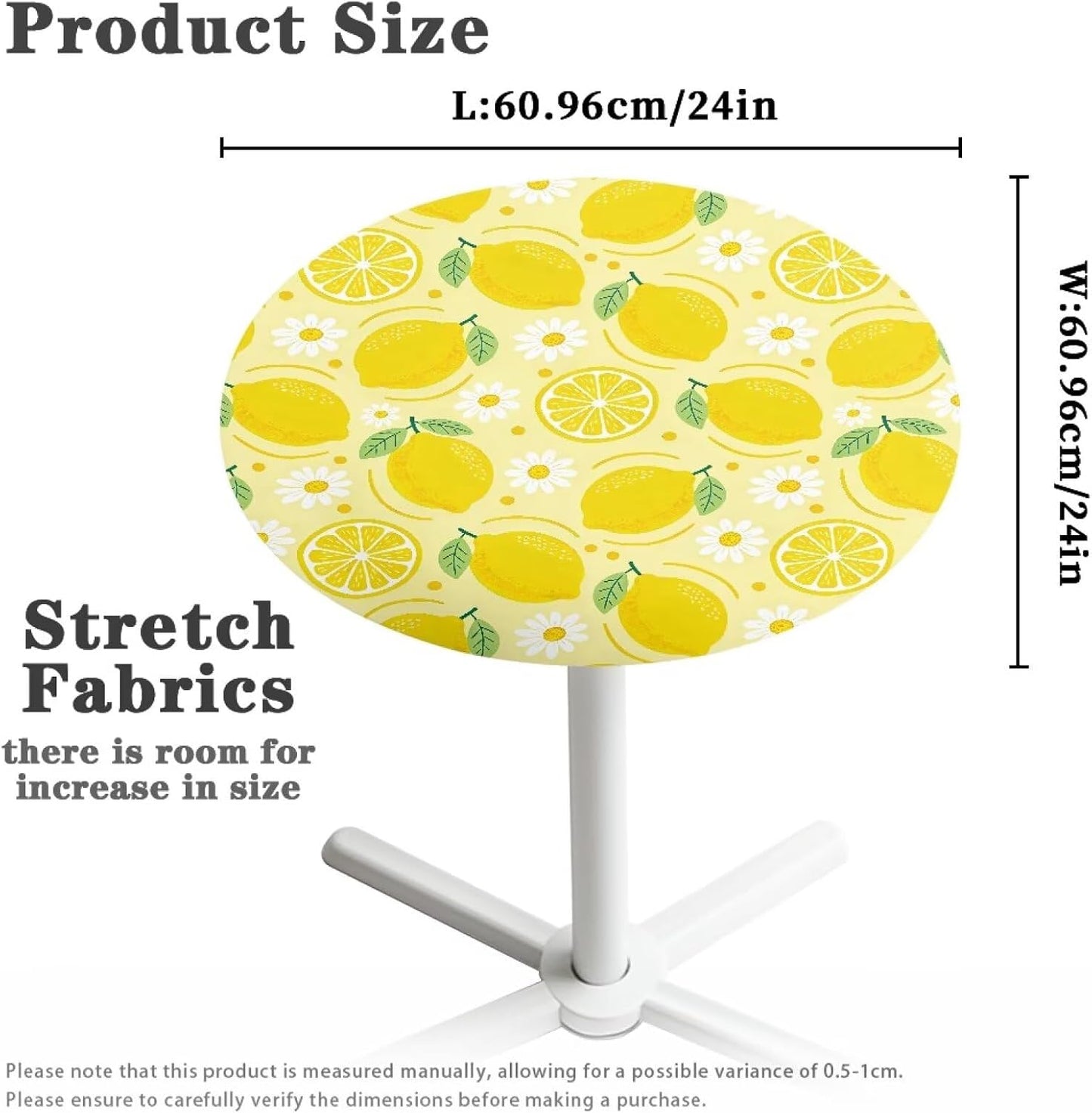 24 Inch Lemon Pattern Highboy Spandex Cocktail Table Covers, Cocktail Table Spandex Covers, Fitted Stretch Cocktail Table Tablecloth for Round Tables