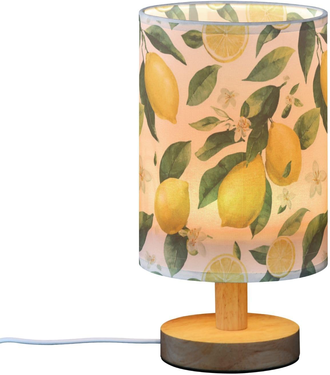 Bedside Table Lamp Lemon Yellow Citrus Fruits (8) Kids Nightstand Lamp Night Light Fabric Shade for Bedroom Living Room Home Office