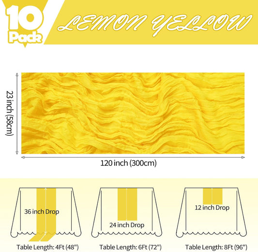 10 Pack Lemon Yellow Table Runner 10ft Cheesecloth Table Runner 120 Inch Gauze Boho Rustic Sheer Cheese Cloth for Summer Banquet Picnic Baby Shower Party Wedding Holiday Décor