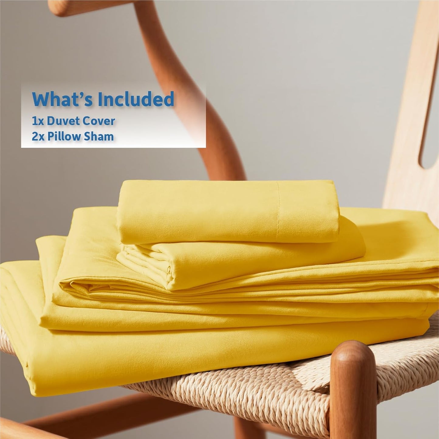 Yellow Duvet Cover Queen Size - Soft Double Brushed Queen Duvet Cover Set, 3 Piece, with Button Closure, 1 Duvet Cover 90x90 inches and 2 Pillow Shams
