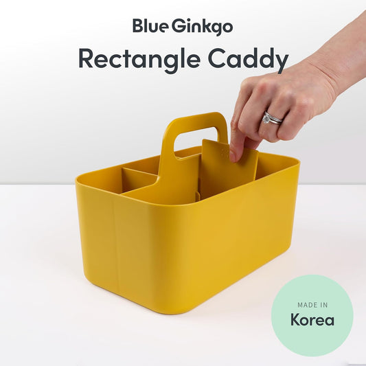 Stackable Organizer Caddy, Rectangle, Yellow, Made in Korea | Portable. Adjustable. Home, Office & School Storage.