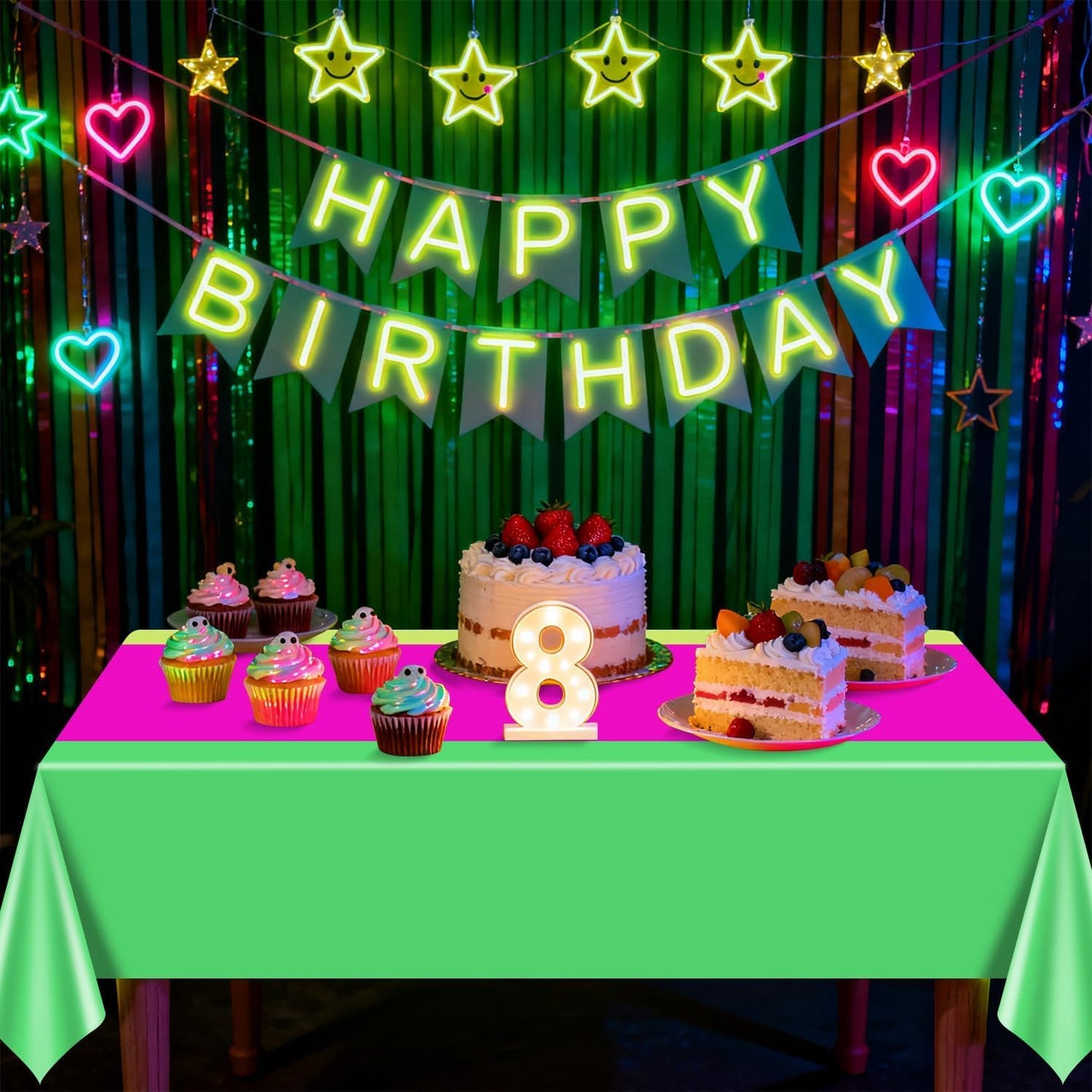 4 Pcs Disposable Neon Table Cloths - 51'' x 86'' Yellow Lime Green Hot Pink Glow in The Dark Table Cloths for Neon Party Decorations Glow Party Supplies