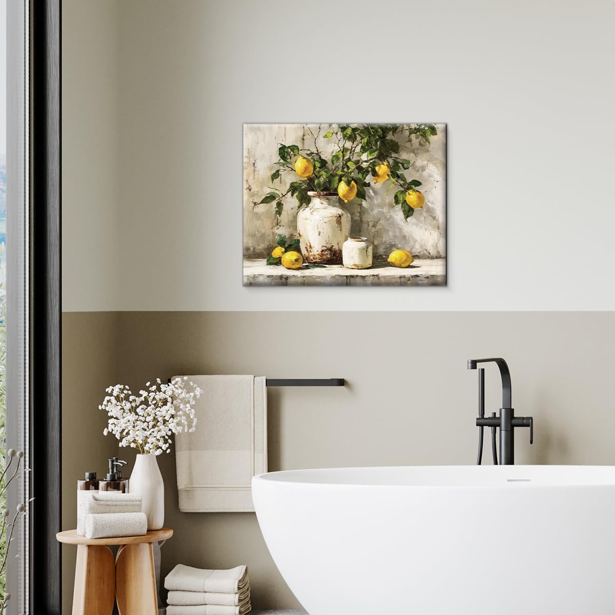 Lemon Canvas Wall Decor, Country Farmhouse Fruit Themed Printing Artwork, Rustic Lemon Oil Paintings Posters Prints for Bathroom Living Room Bedroom Kitchen 8x10 Inches