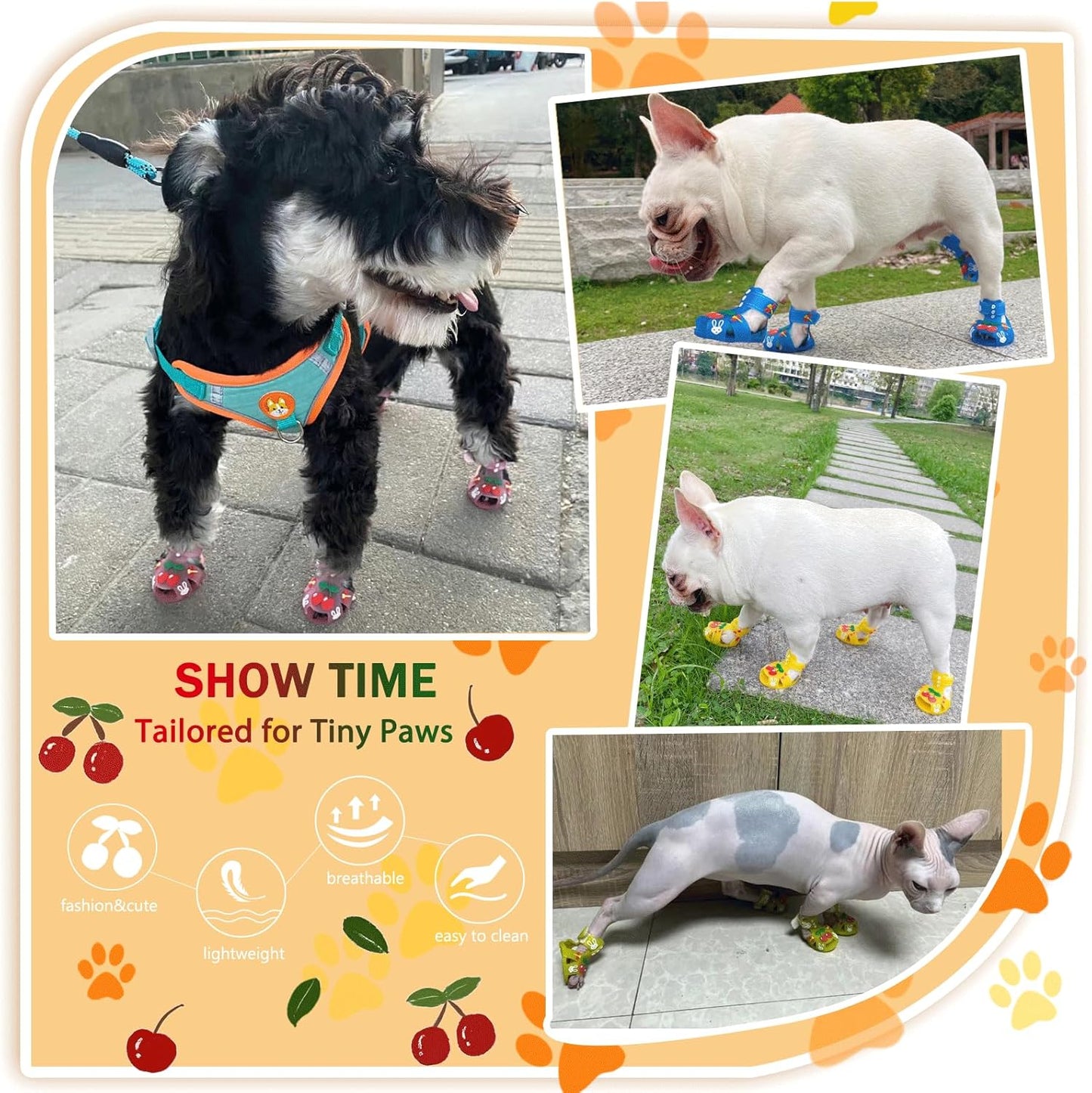 4Pcs Yellow Dog Cooling Shoes for Small Dogs (Size 2) - Summer Breathable Jelly Sandals with Adjustable Velcro & Non-Slip Sole - Protects Paws from Hot Pavement - Fits Bichon, Poodle, Pomeranian