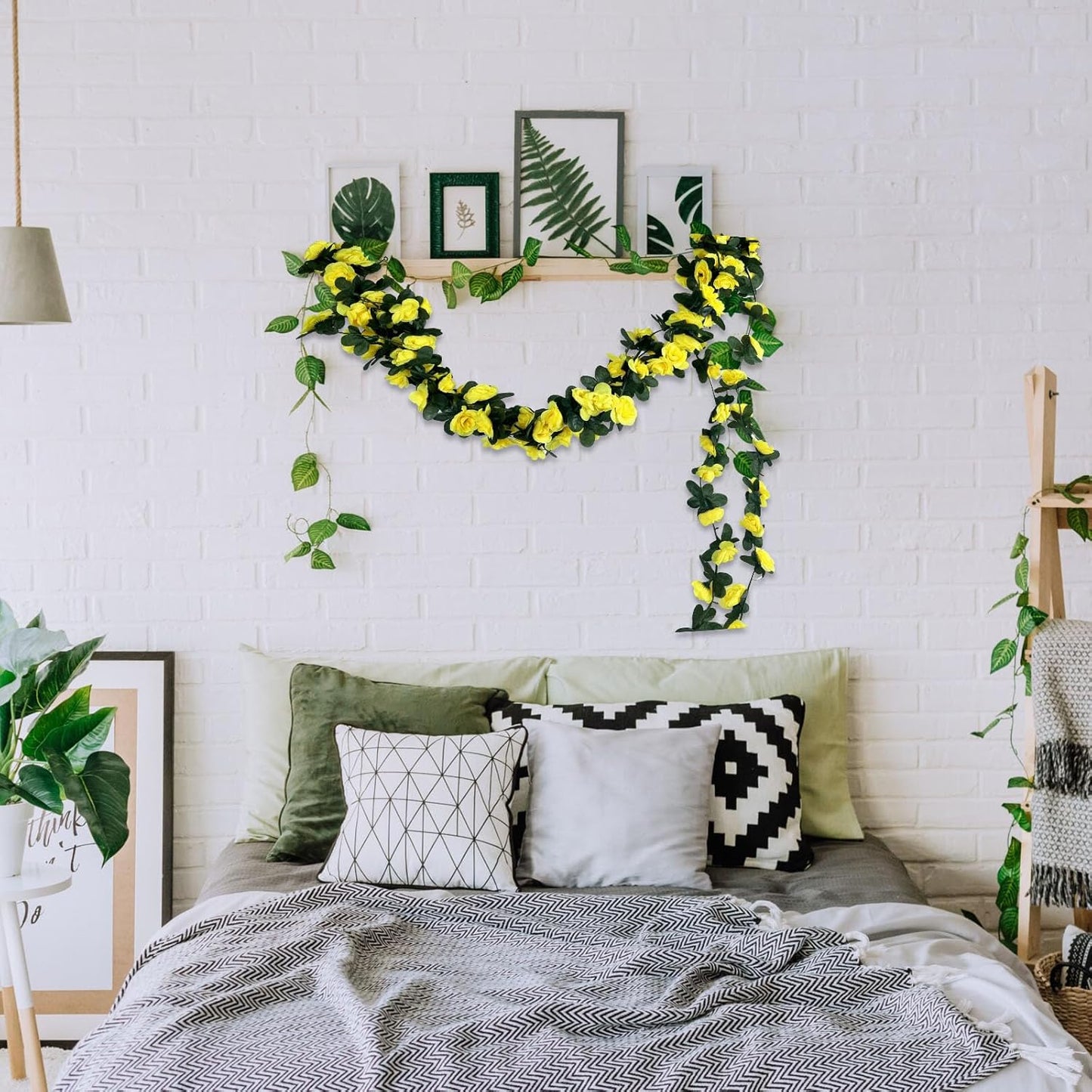 8Pcs 63Ft Yellow Rose Garland, Fake Flower Vines, Artificial Vine Flowers, Rose Hanging Garland for Party Wedding, Garden, Room Table, Christmas, Backdrop Wall Arch Decor