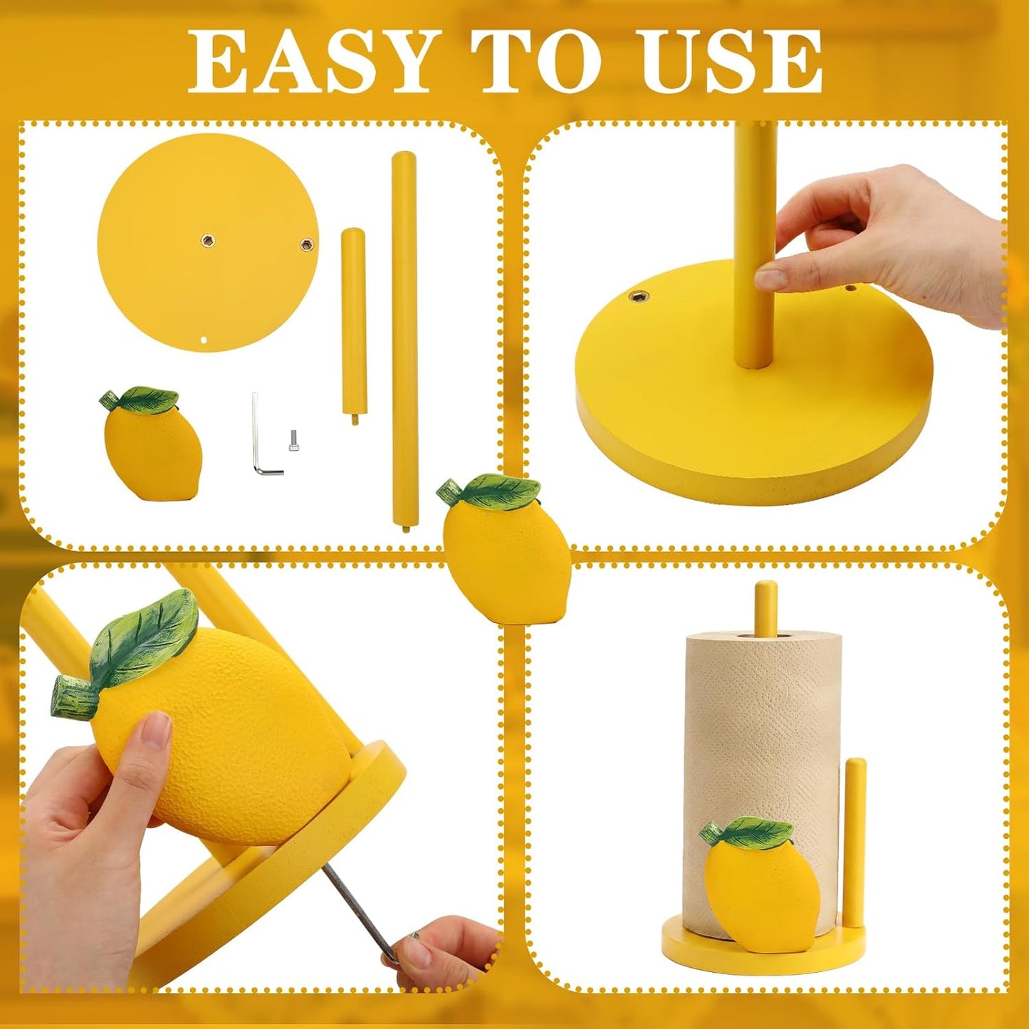 Lemon Paper Towel Holder 3D Lemon Kitchen Decor Countertop Toilet Paper Towel Stand 12.5 Inch Yellow Resin Decorative Funny Housewarming Gifts for Women Farmhouse, Home Decor