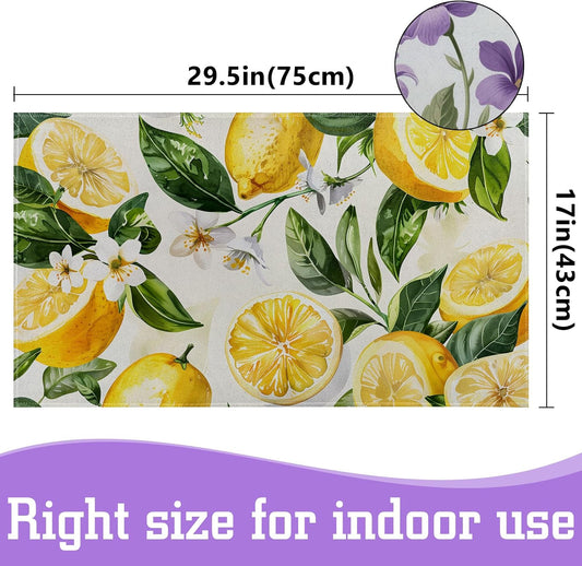 Lemon Indoor Door Mat, Fresh Fruit with Floral and Leaf Pattern Front Doormats, Botanical Entryway Area Rug 17x29.5 Inch Soft Non Woven Floor Mats for Porch Kitchen Bathroom Decor Gifts