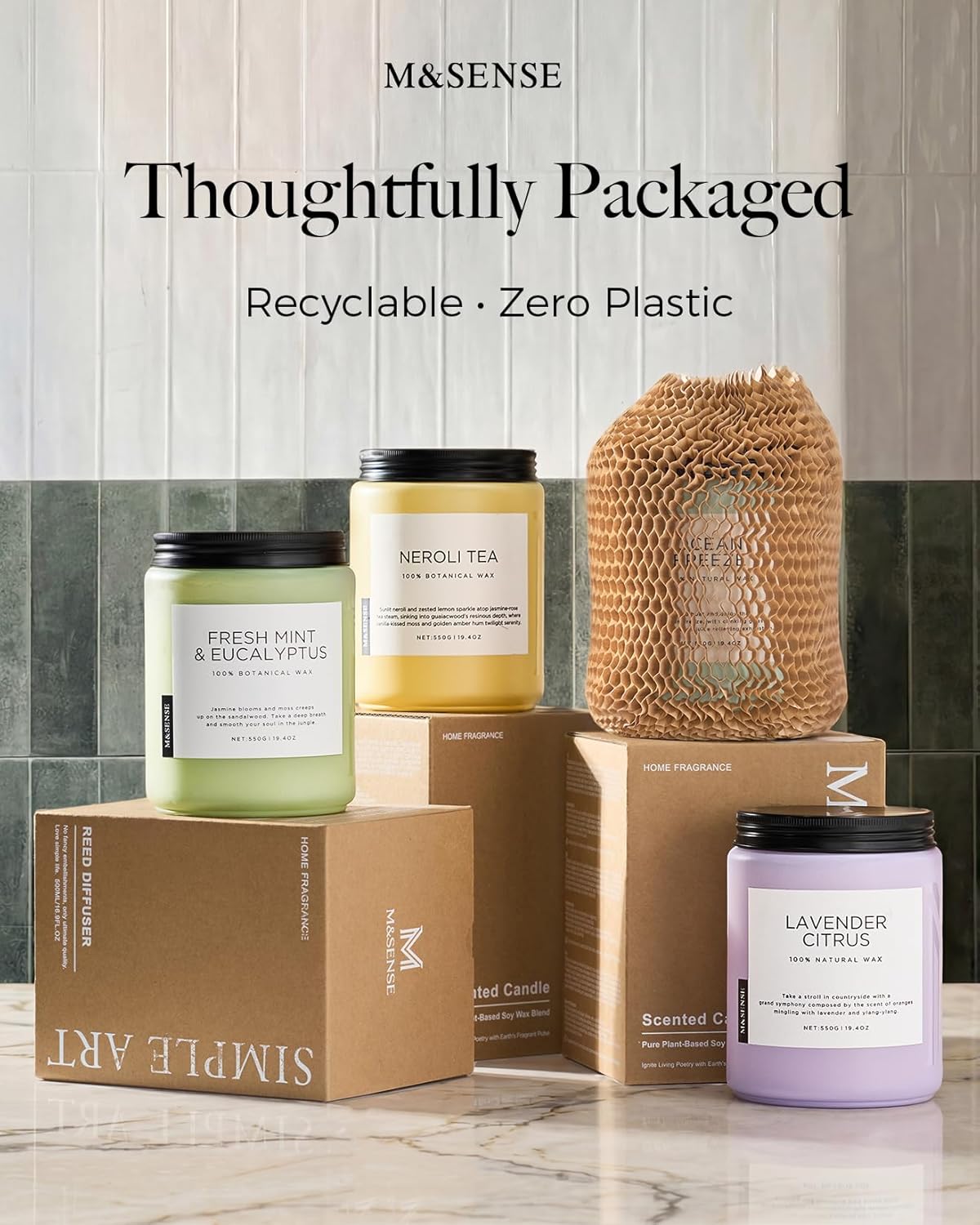 Lemon Vanilla Home Scented Candles, 19.4oz Natural Soy Wax, 110H | Large Long Lasting, Organic Non Toxic, Citrus Scent for Relaxation Odor Eliminating, Housewarming Fragrance for Men Women