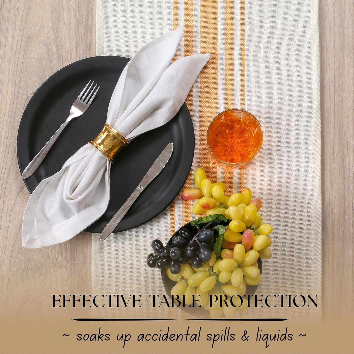 Yellow Stripe Table Runner - 72 Inches Long Table Covers with Tassels - 100% Cotton, Soft, Non Slip Tablerunner for Dining, Kitchen, Dresser, Events - Mustard Yellow and White (14"x72")