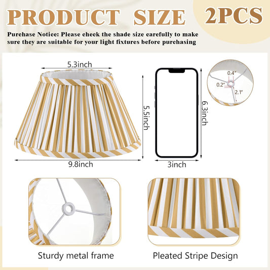 2 Pack Small Pleated Lamp Shades, 5" Top x 10" Bottom x 5.5" High Bell Fabric Shades for Table Lamps, Small Replacement Lampshades for Table Bedroom Home Decor(Yellow)